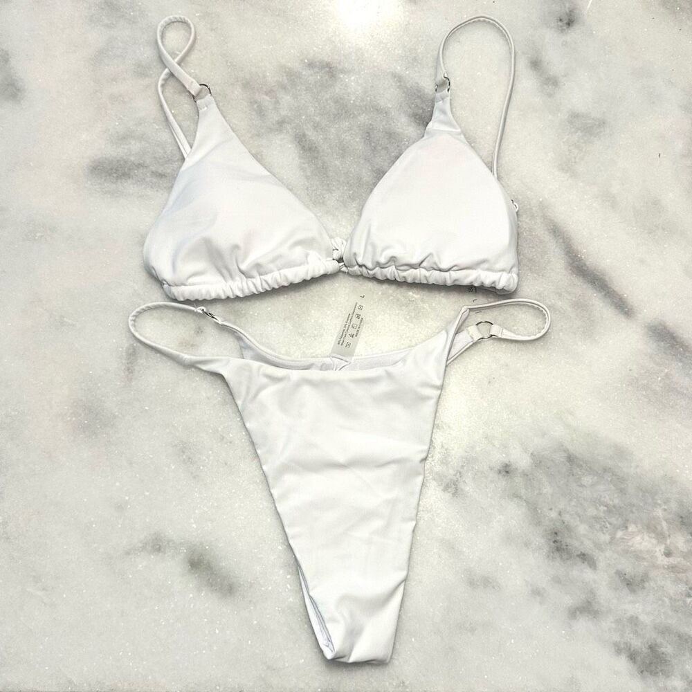 NWOT Berry Beach Triangle Tie Back Top & High Cut Leg Bottom Swim Bikini 2Pc Set